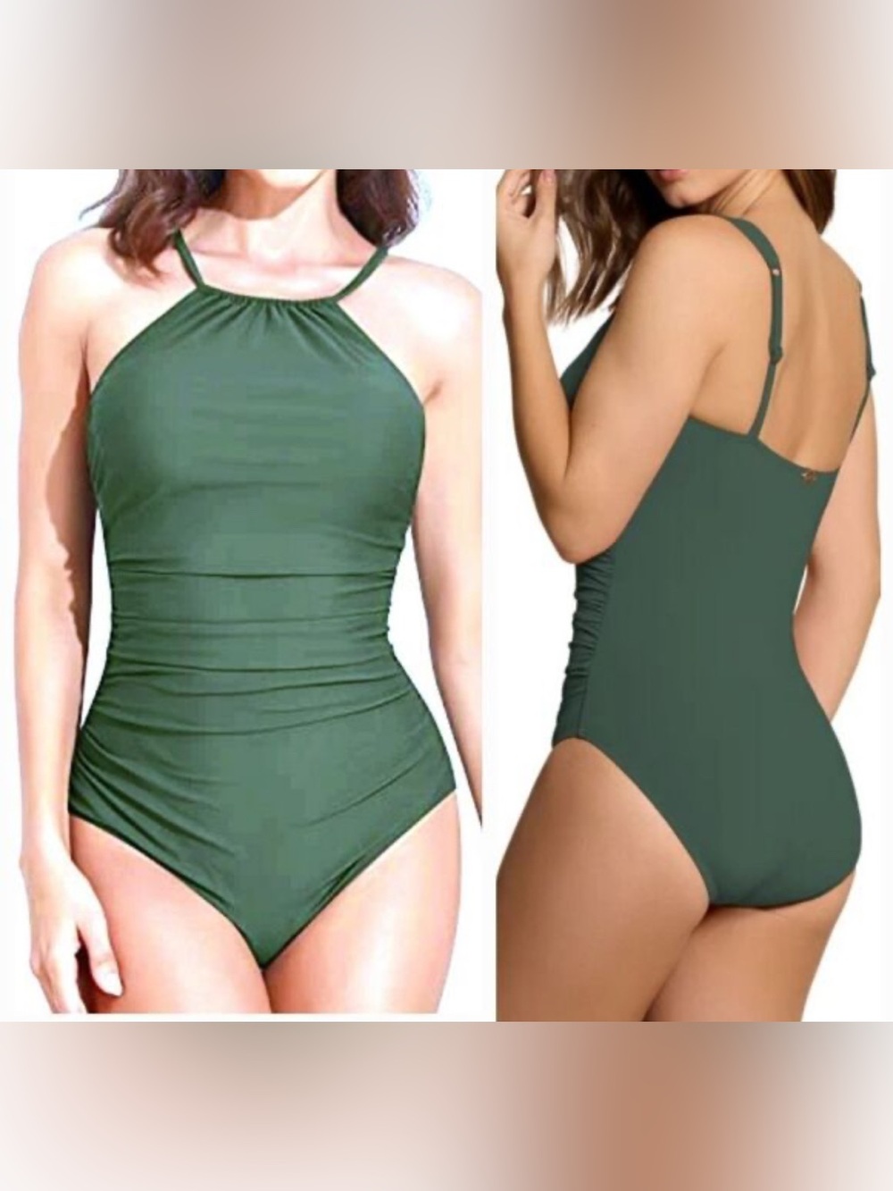 Solid Green One-Piece Swimsuit - Classic Halter size 8